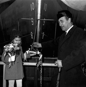 A Young Sponsor Prepares to Launch Nicola, the First SD14, at the Southwick Shipyard, Sunderland, 29 December 1967